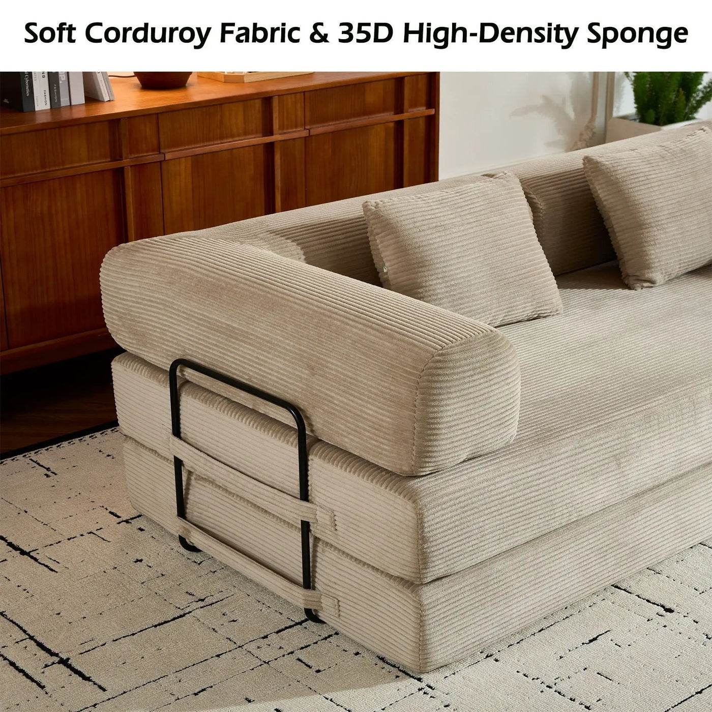 Convertible Sleeper Sofa Bed With Cylindrical Pillow, With Fixed Shape Frame by Unique Piece Furniture