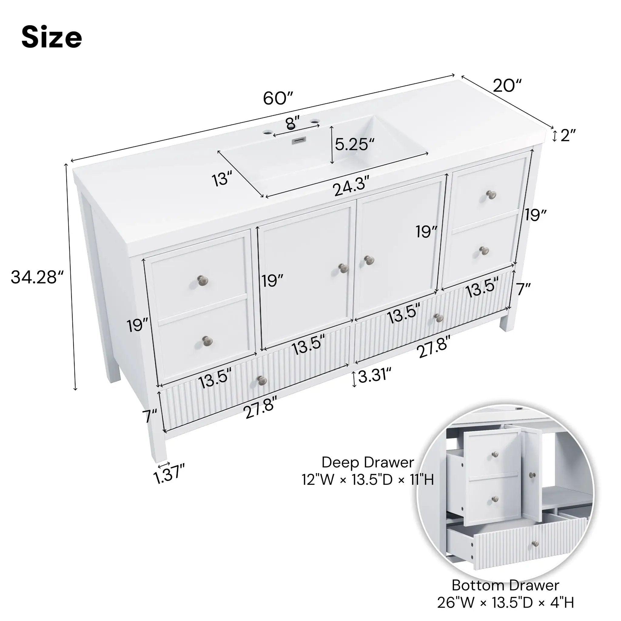 Bathroom Vanity With Separate Sink, Soft Close Doors And 4 Drawers by HouseOfZazla