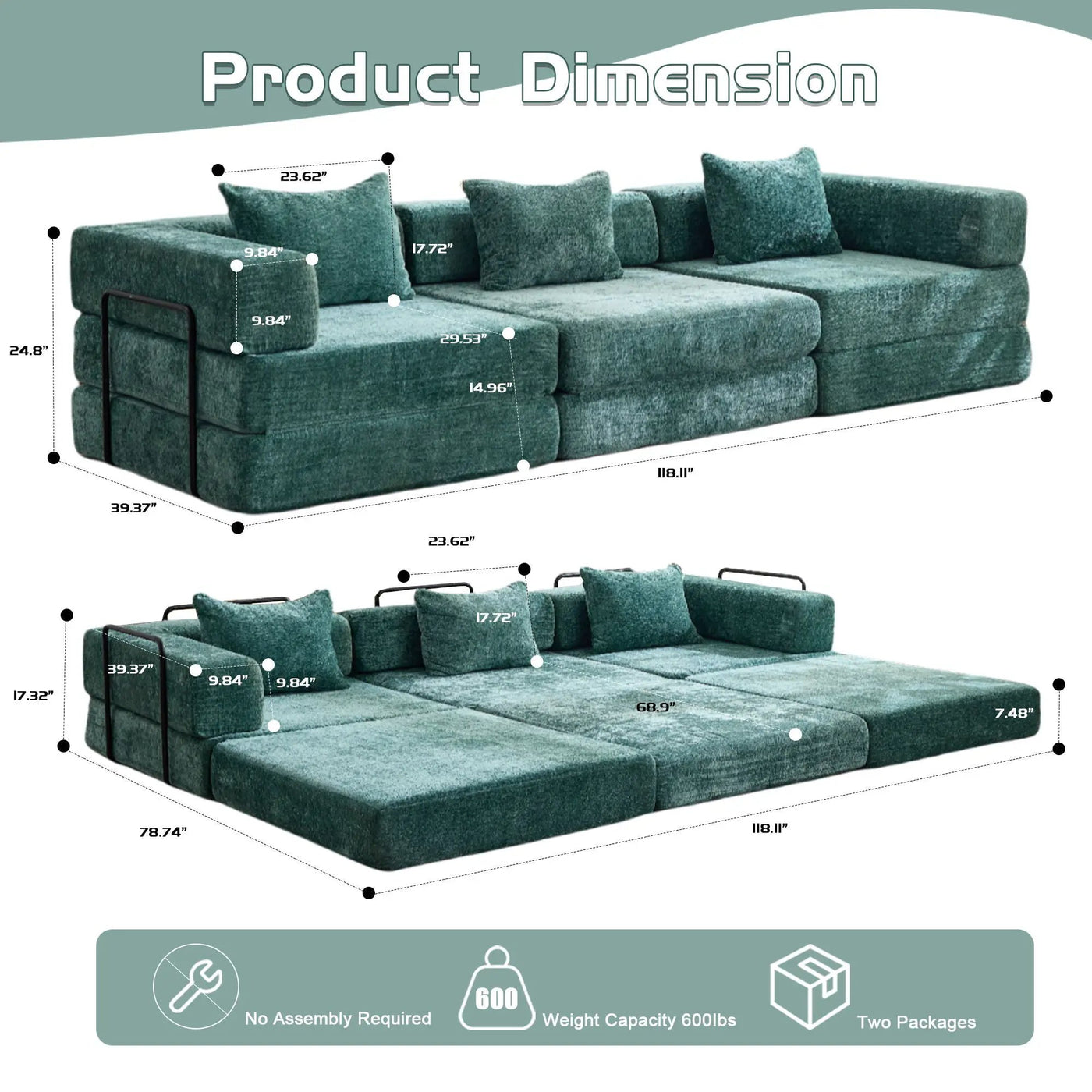 Convertible Floor Sofa Bed, Boneless Modular Sectional Sofa For Living Room by HouseOfZazla