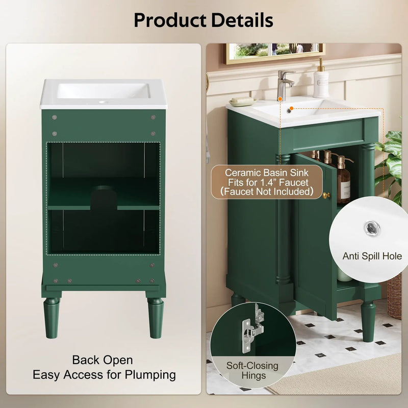 French Style Bathroom Cabinet With Sink, Adjustable Shelf by Unique Piece Furniture