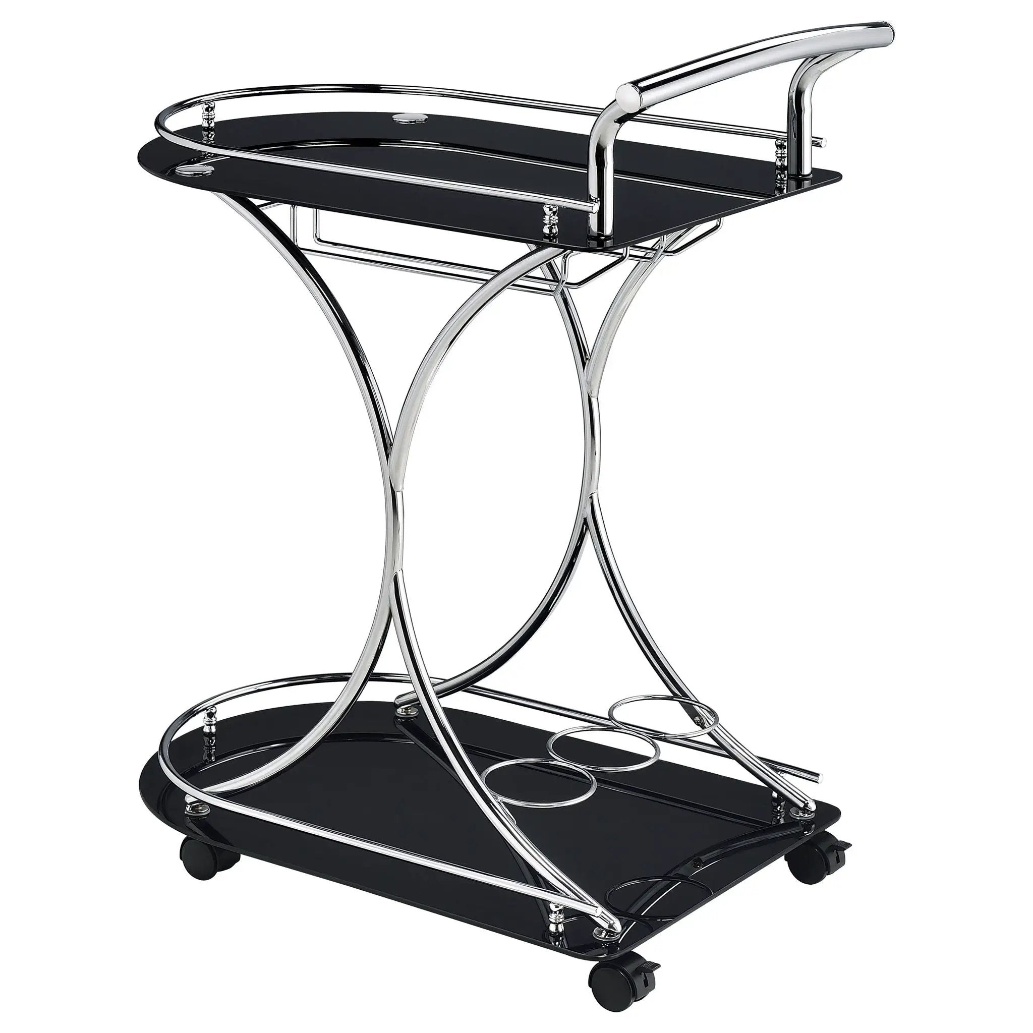 Elfman 2-tier Glass Shelf Metal Bar Cart Black and Chrome by Unique Piece Furniture