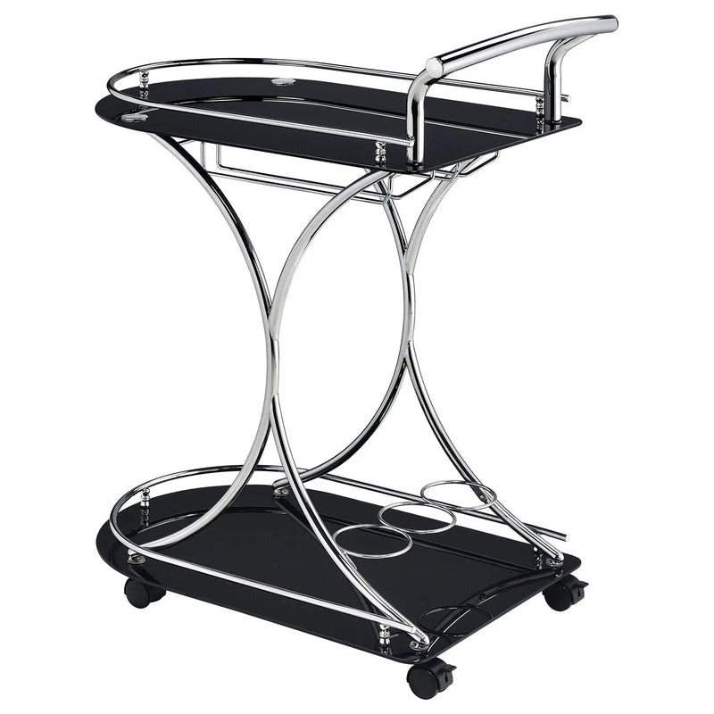 Elfman 2-tier Glass Shelf Metal Bar Cart Black and Chrome by Unique Piece Furniture