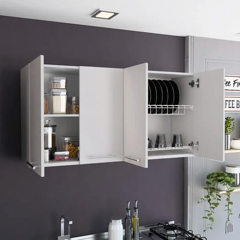 Wall Cabinet Four Doors, With Two Internal Shelves And Internal Plate And Glass Organizer - White by HouseOfZazla