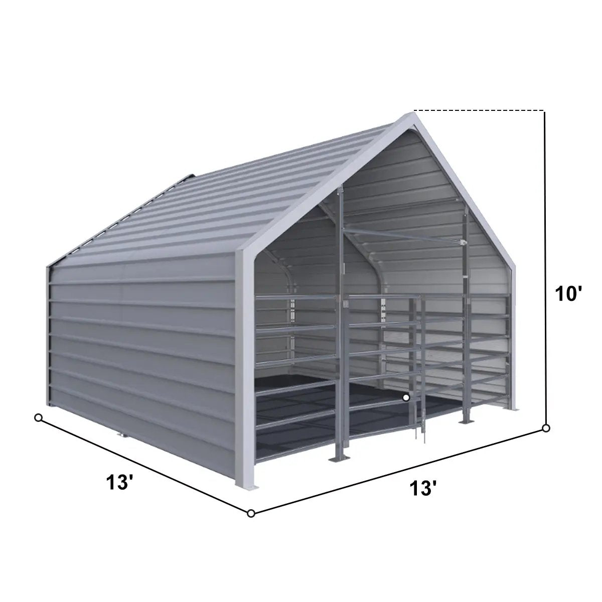 13ftx13ft Metal Livestock Shelter with Enclosed Rear Panel by Chery Industrial