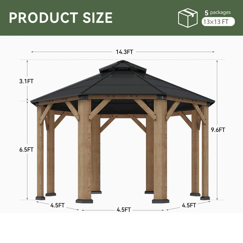 [13X13FT] Alora Cedar Wood Galvanized Steel Octagonal Hardtop Double Roof Gazebo (SAK17468) by SAKSBY WHOLESALE
