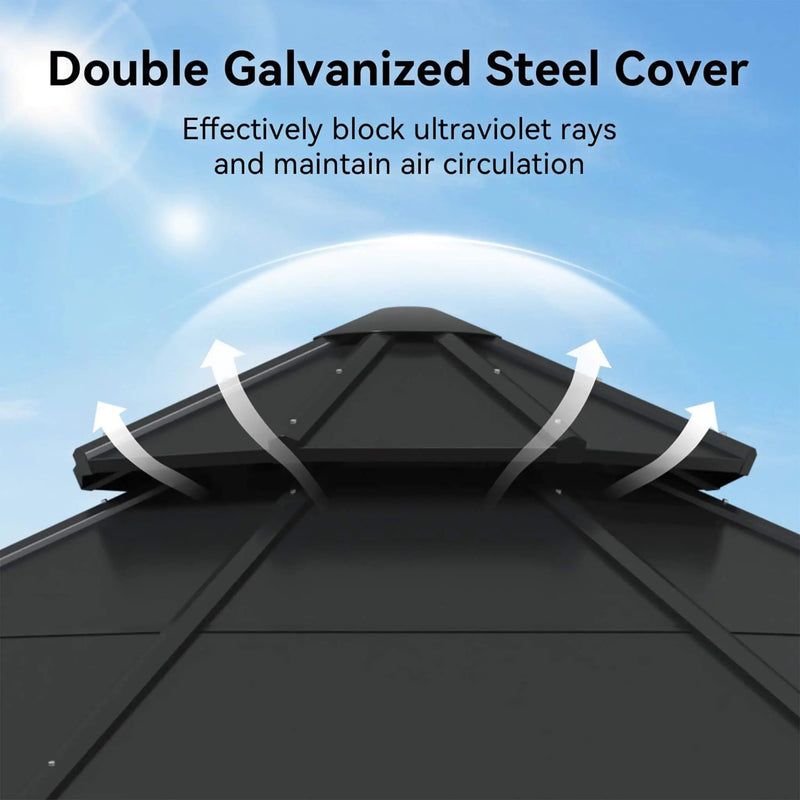 [13X13FT] Alora Cedar Wood Galvanized Steel Octagonal Hardtop Double Roof Gazebo (SAK17468) by SAKSBY WHOLESALE