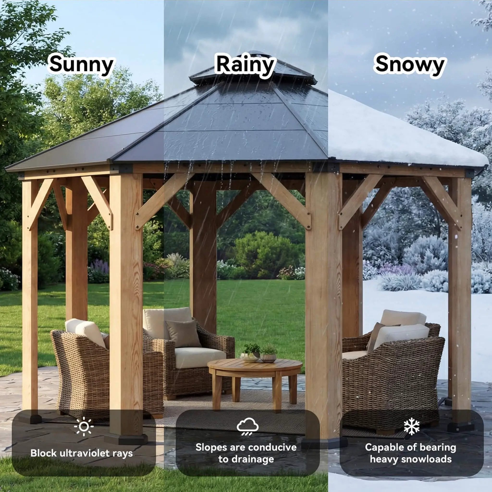 [13X13FT] Alora Premium All-Weather Octagonal Double Hardtop Cedar Wood Gazebo (SAK42795) by SAKSBY WHOLESALE