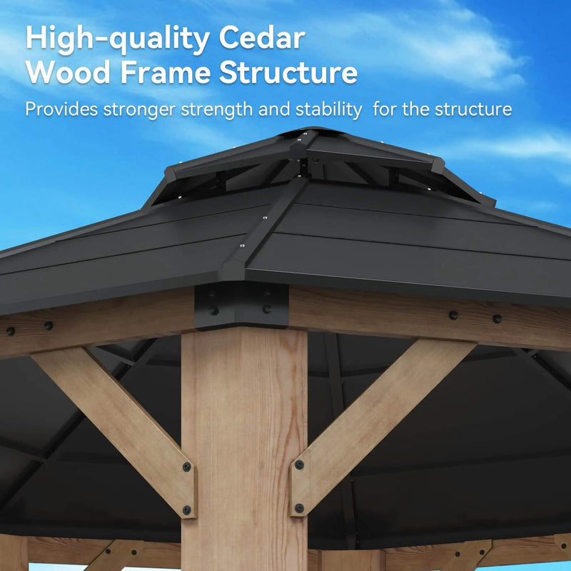 [13X13FT] Alora Premium All-Weather Octagonal Double Hardtop Cedar Wood Gazebo (SAK42795) by SAKSBY WHOLESALE
