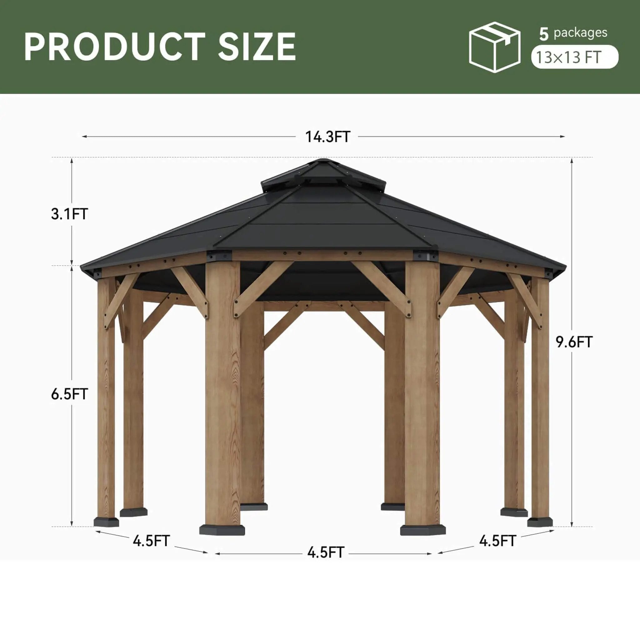 [13X13FT] Alora Premium All-Weather Octagonal Double Hardtop Cedar Wood Gazebo (SAK42795) by SAKSBY WHOLESALE