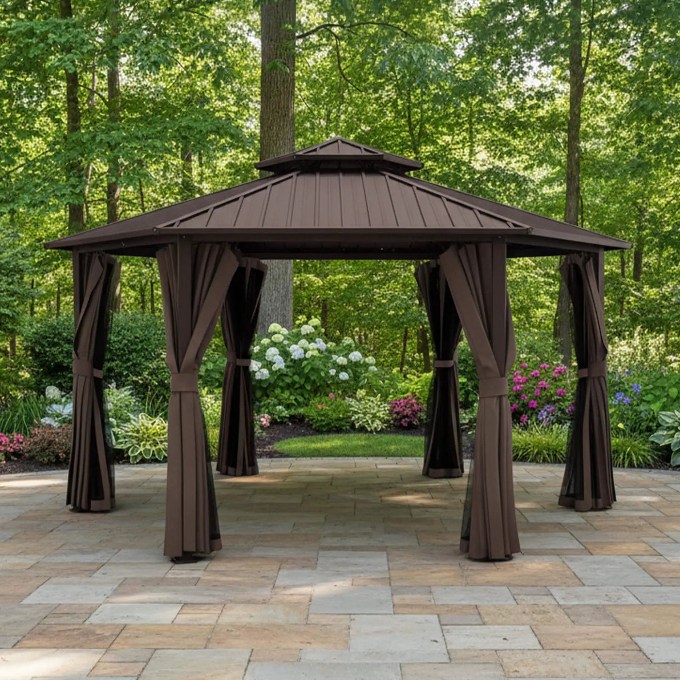 [13X15FT] Alora Hardtop Hexagonal Gazebo With Curtains And Netting [No Furniture] (SAK60713) by SAKSBY WHOLESALE