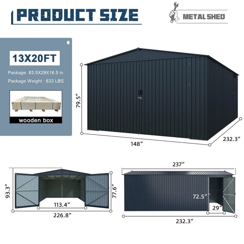 [13X20FT] Alora Extra-Large Premium Weather-Resistant Outdoor Multi-Purpose Utility Storage Shed (SAK84920) by SAKSBY WHOLESALE