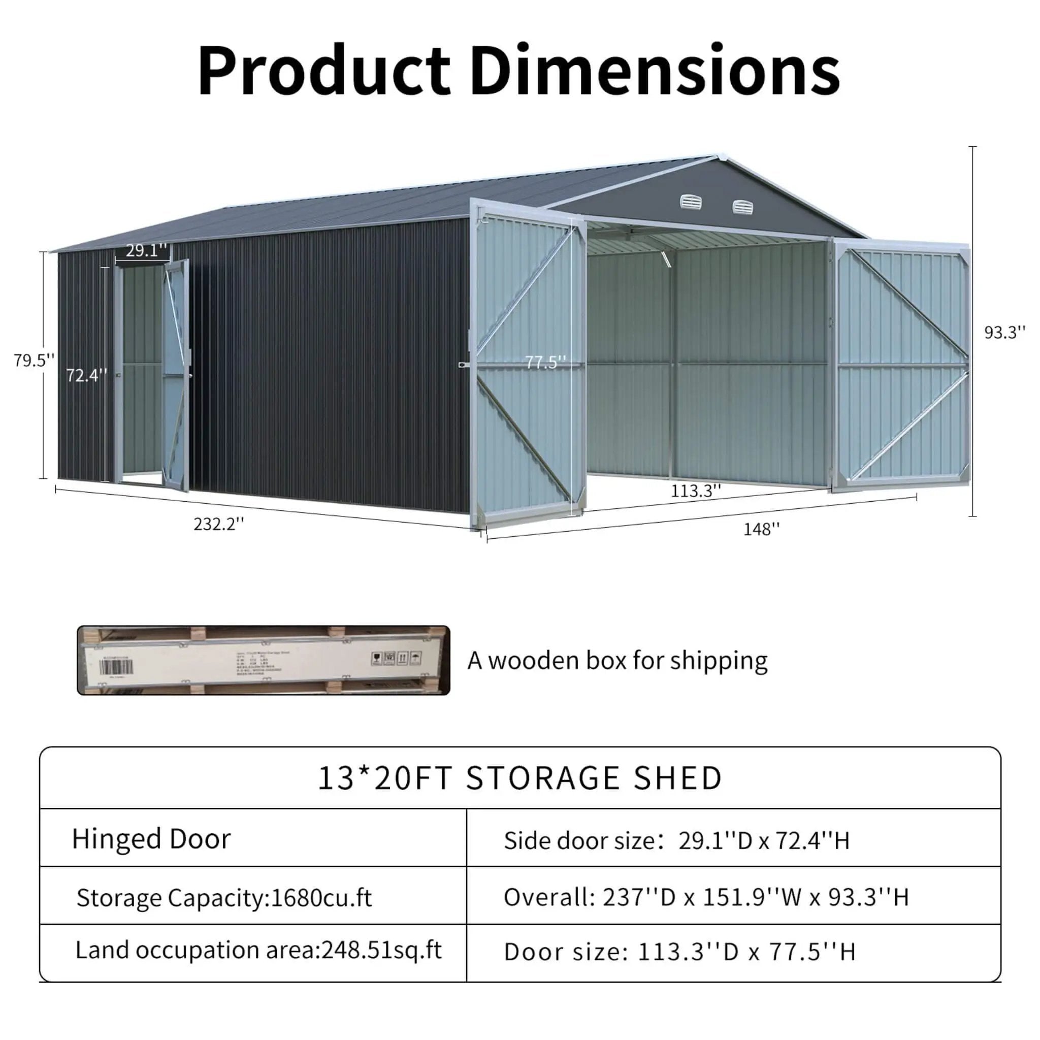 [13x20FT] Alora Large Heavy-Duty Outdoor Metal Storage Shed With Double Doors (SAK65331) by SAKSBY WHOLESALE