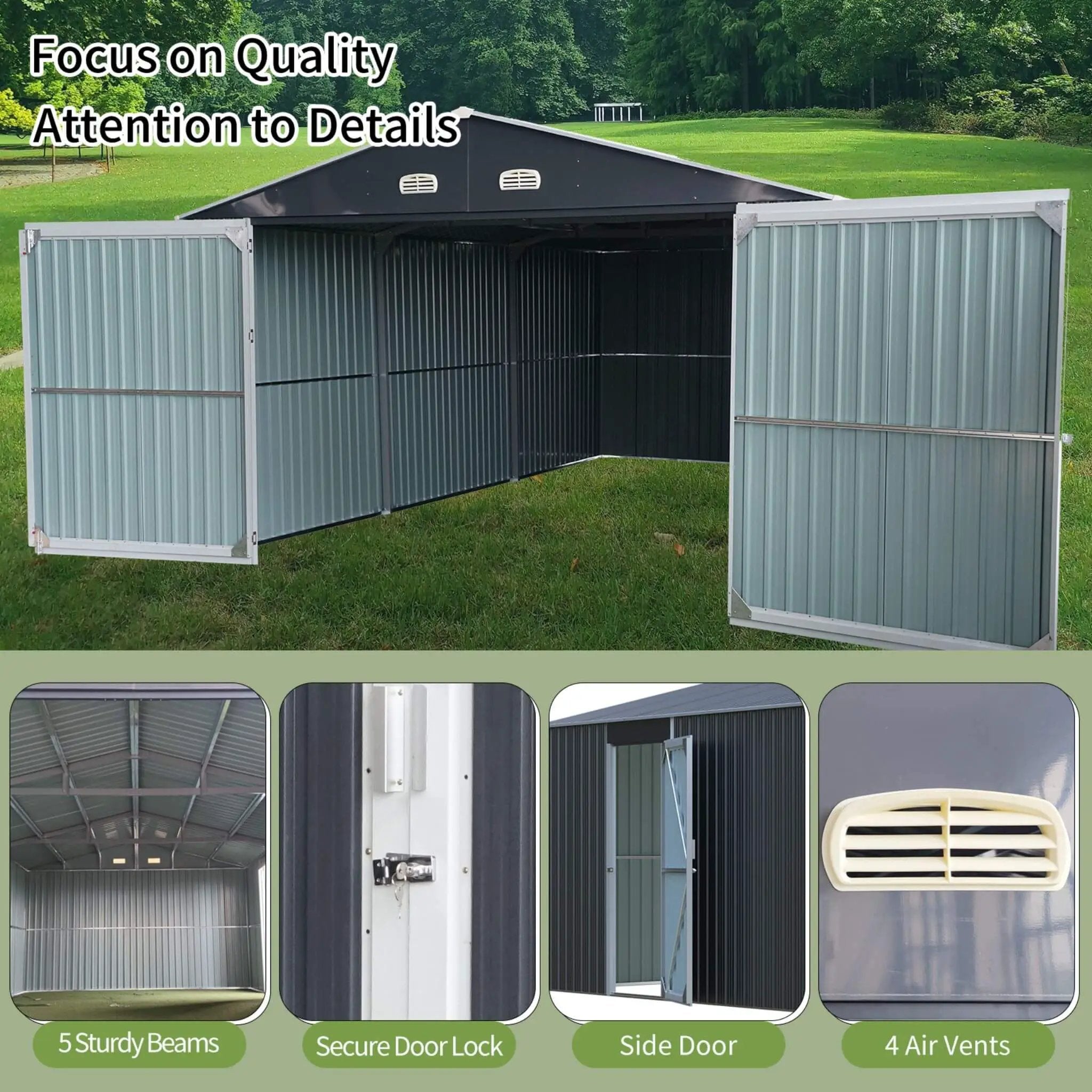 [13x20FT] Alora Large Heavy-Duty Outdoor Metal Storage Shed With Double Doors (SAK65331) by SAKSBY WHOLESALE