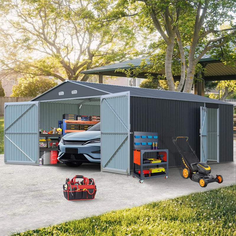 [13x20FT] Alora Large Heavy-Duty Outdoor Metal Storage Shed With Double Doors (SAK65331) by SAKSBY WHOLESALE