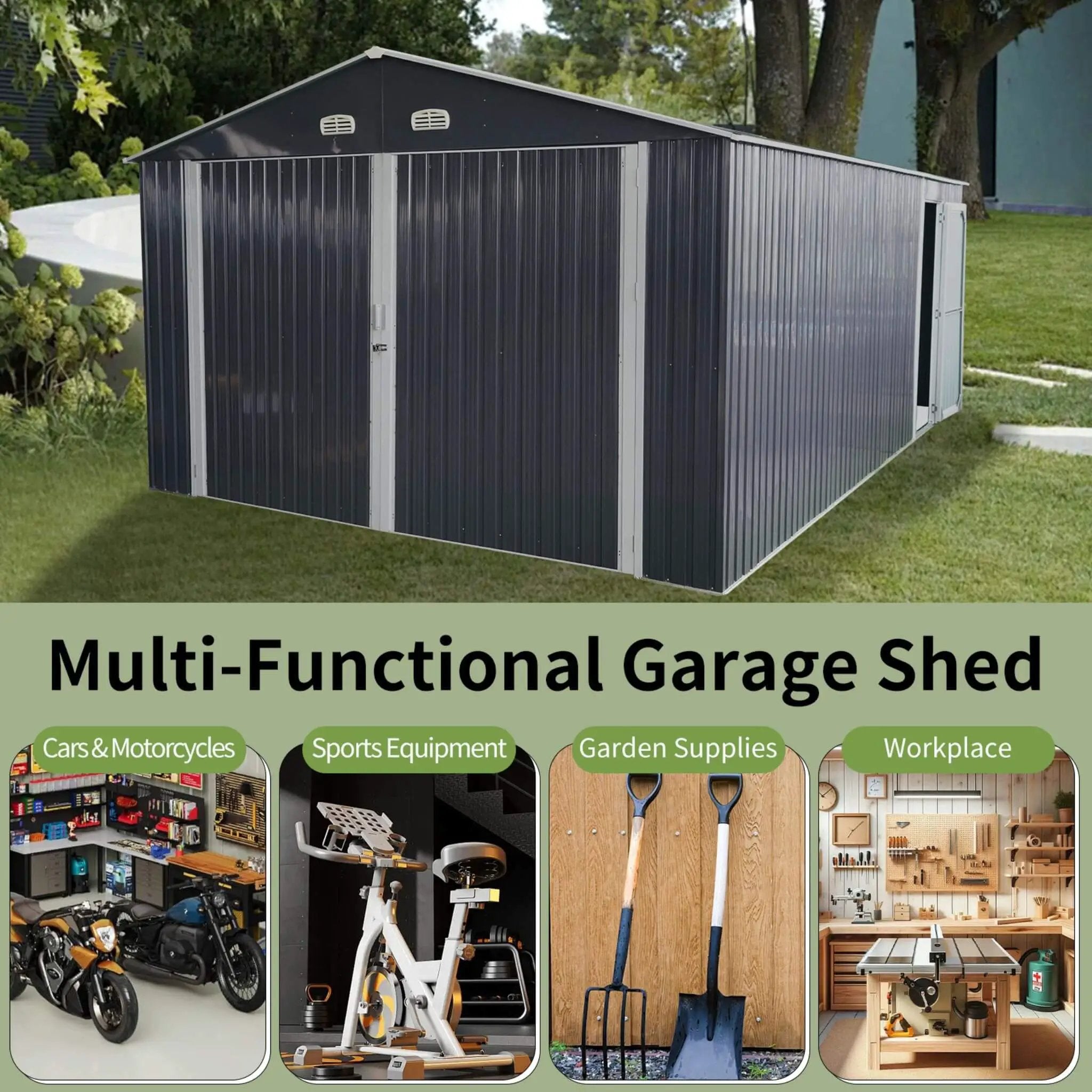 [13x20FT] Alora Large Heavy-Duty Outdoor Metal Storage Shed With Double Doors (SAK65331) by SAKSBY WHOLESALE