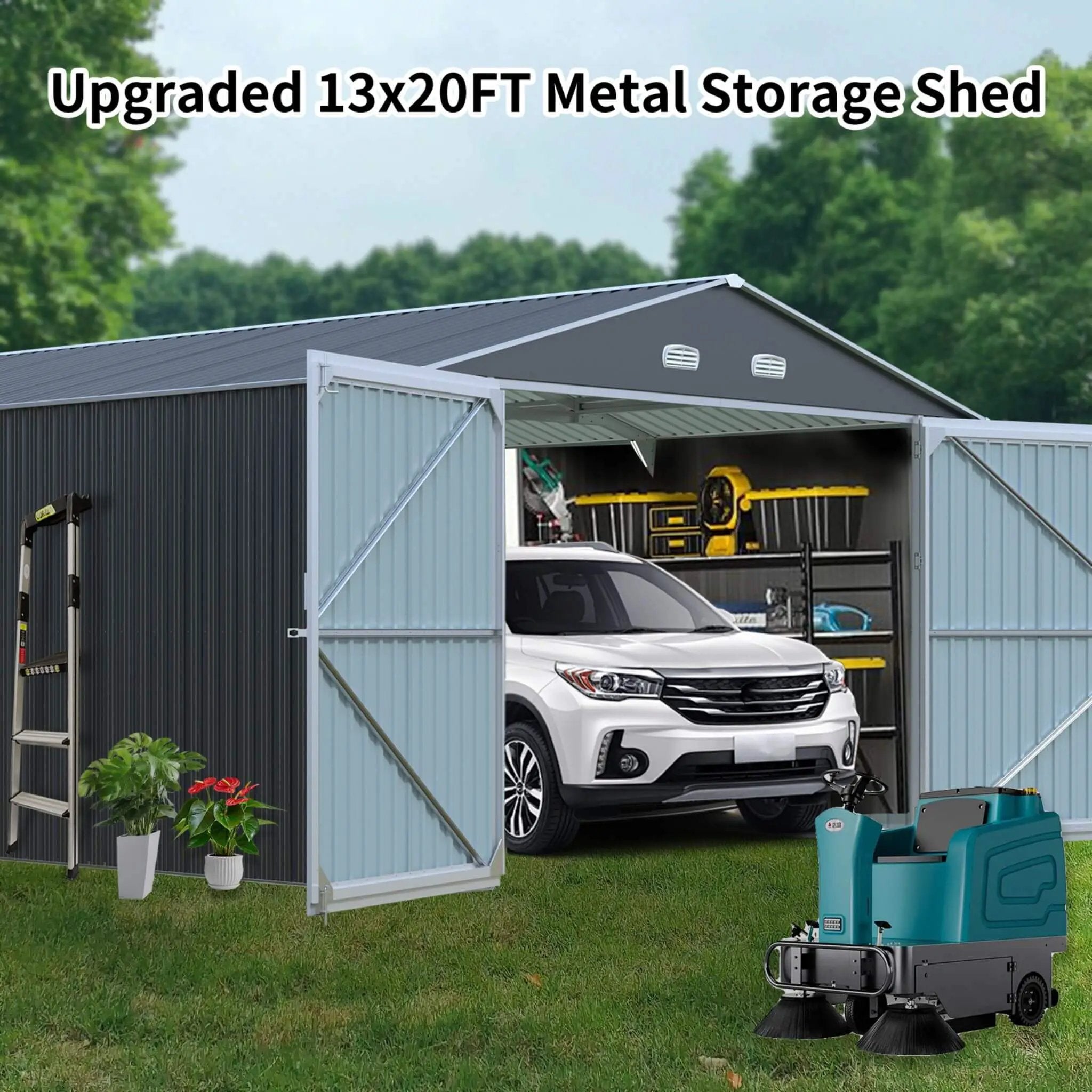 [13x20FT] Alora Large Heavy-Duty Outdoor Metal Storage Shed With Double Doors (SAK65331) by SAKSBY WHOLESALE