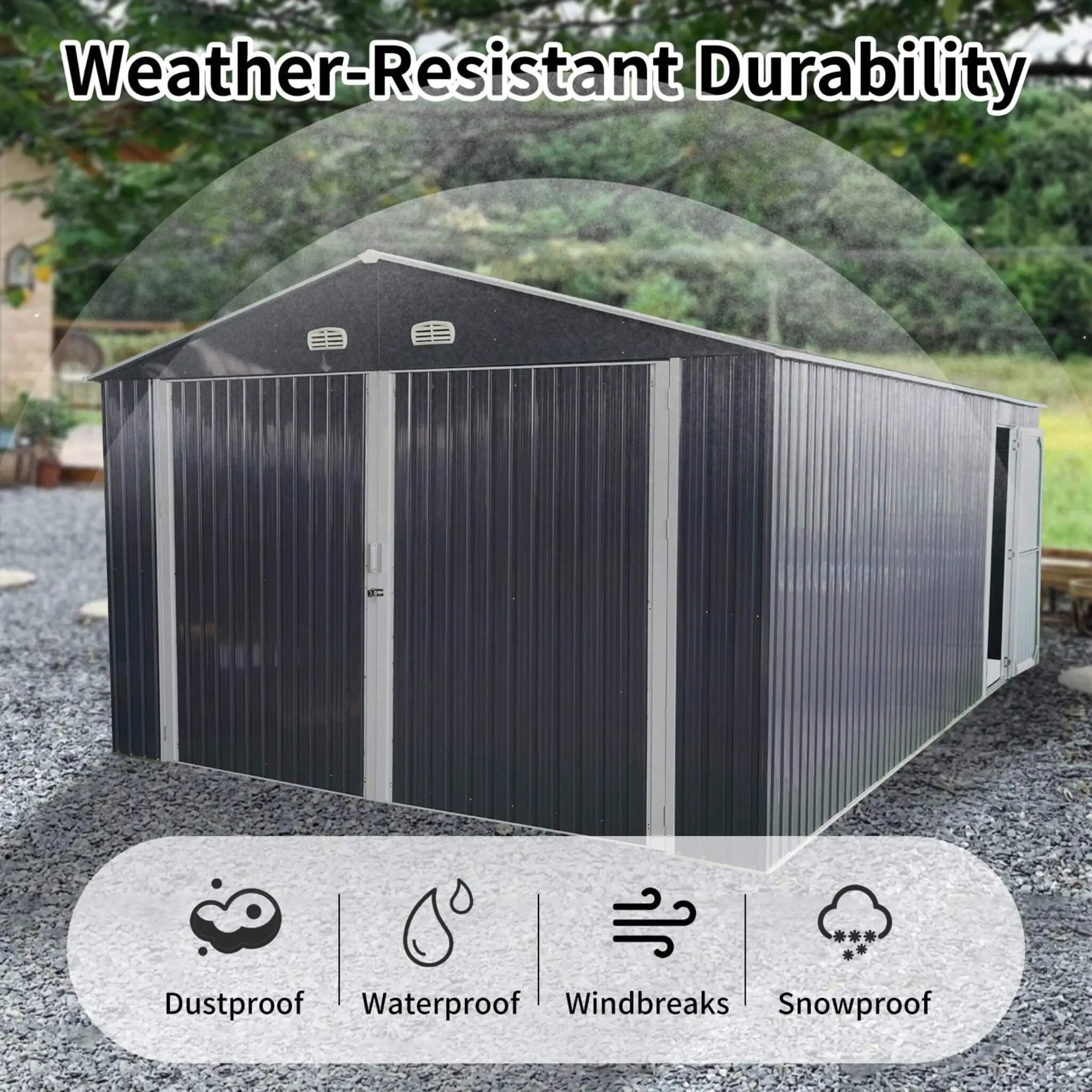 [13x20FT] Alora Large Heavy-Duty Outdoor Metal Storage Shed With Double Doors (SAK65331) by SAKSBY WHOLESALE