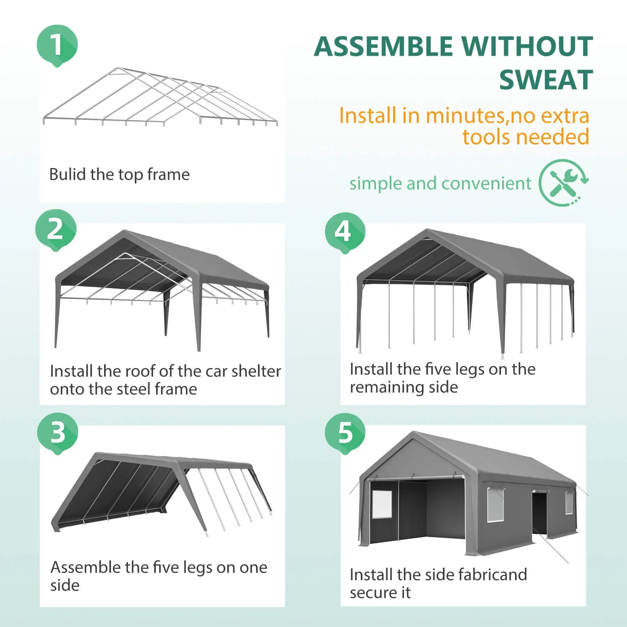 [13X26FT] Alora Heavy-Duty Carport Canopy With Roll-Up Doors And Windows (SAK14975) by SAKSBY WHOLESALE