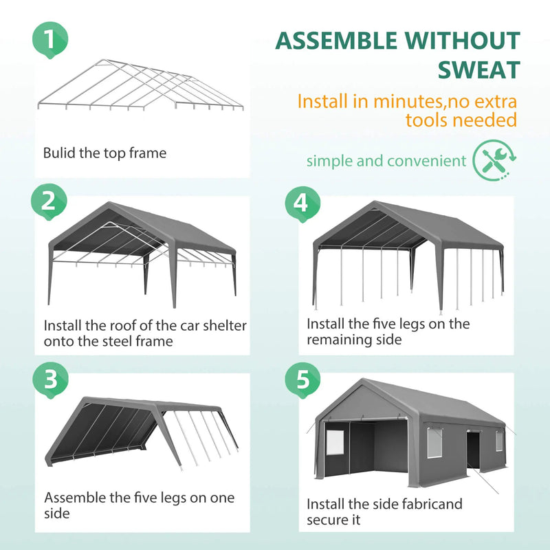 [13X26FT] Alora Heavy-Duty Carport Canopy With Roll-Up Doors And Windows (SAK14975) by SAKSBY WHOLESALE