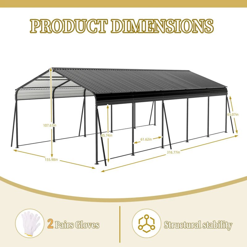 [13X26FT] Alora Heavy-Duty Weather-Resistant Outdoor Carport With Protective Film (SAK82451) by SAKSBY WHOLESALE