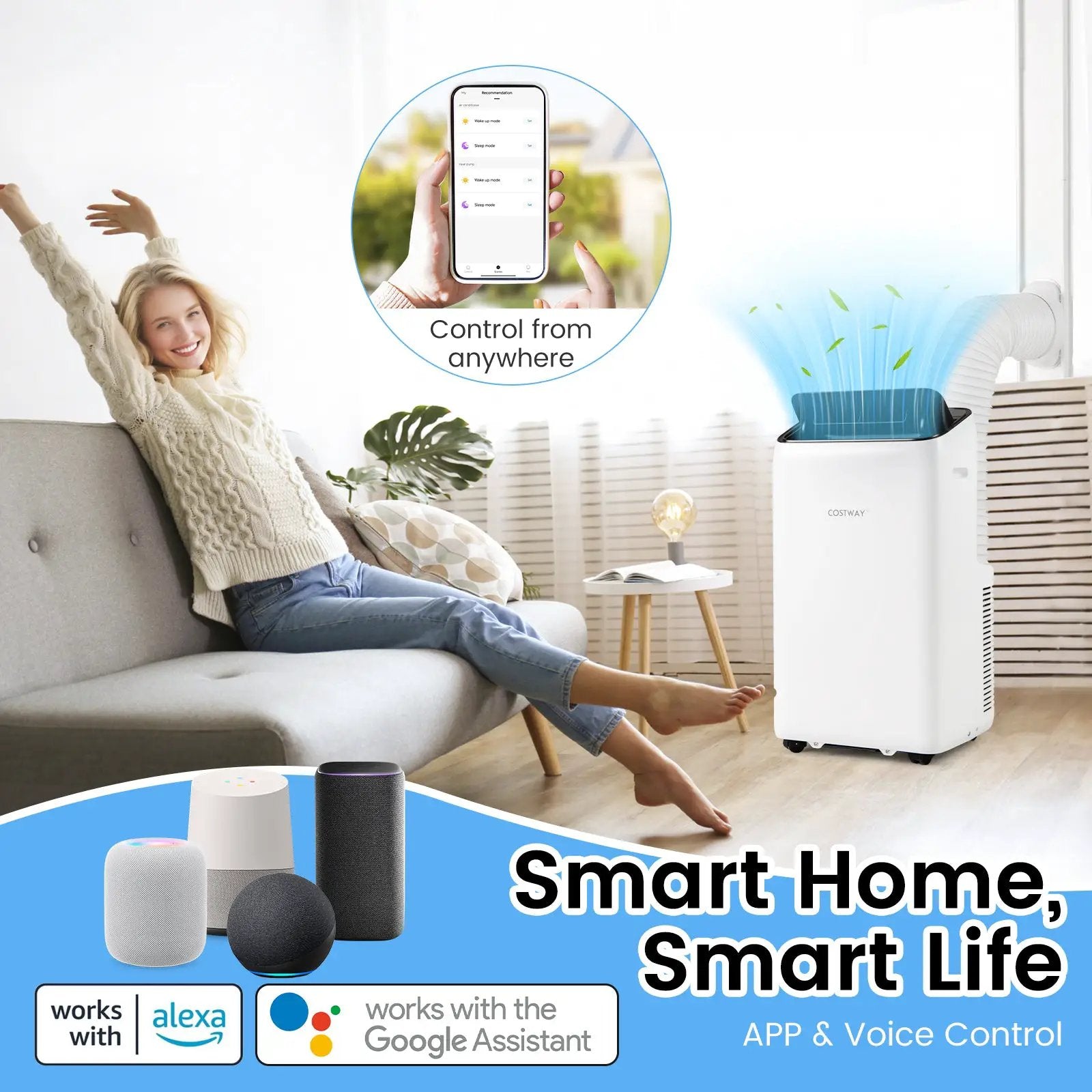 14000 BTU Inverter Portable Air Conditioner 3 in 1 Wifi Enabled AC Unit-White by DirectDeals
