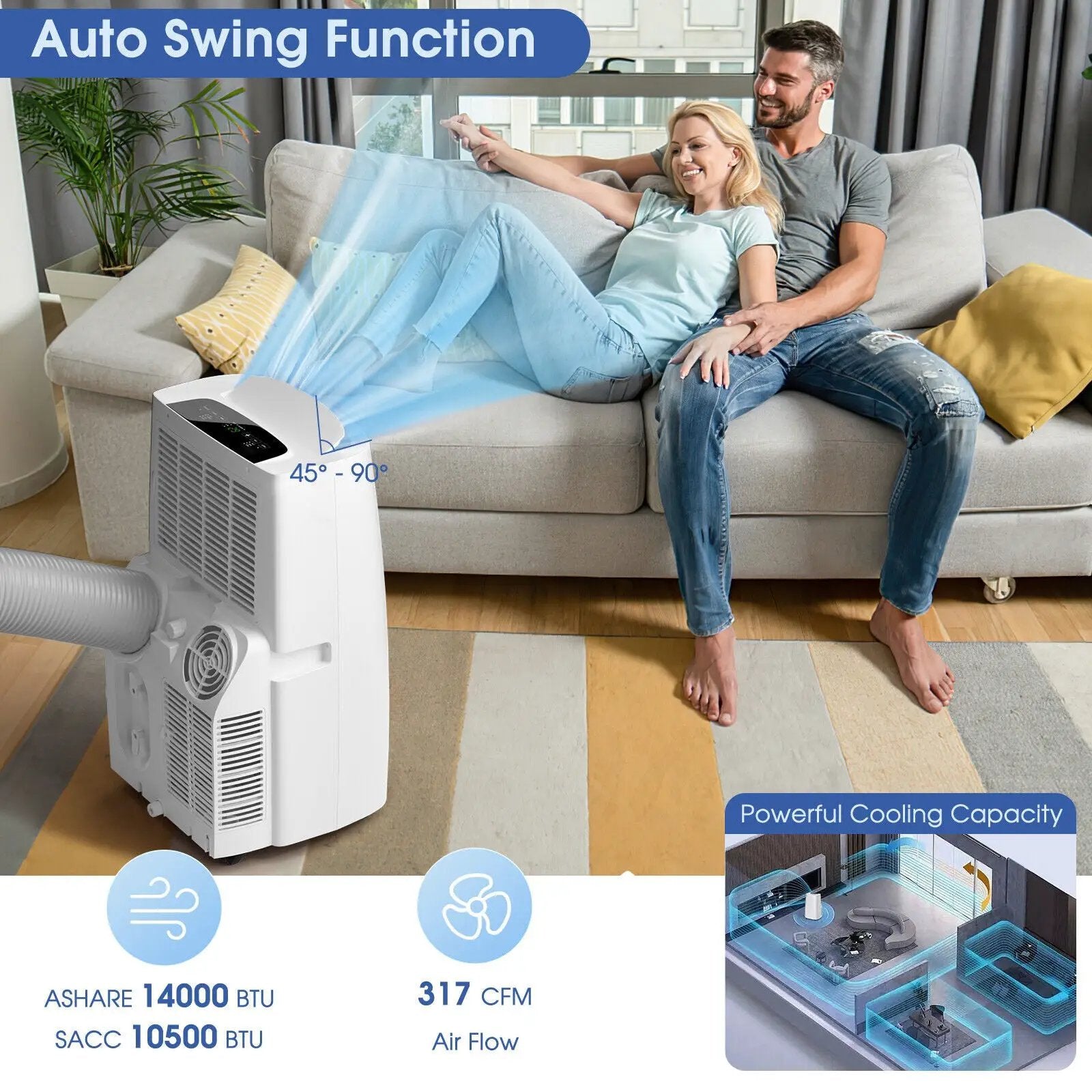14000 BTU(Ashrae) Portable Air Conditioner with Remote Control by DirectDeals
