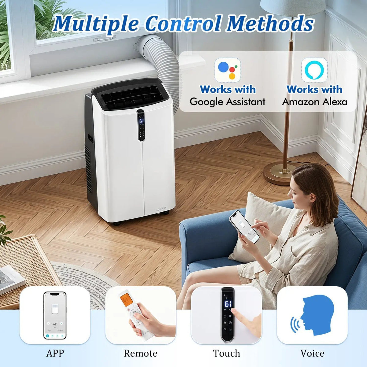 14000 BTU Smart Portable AC with APP Voice Control 47 dB for Rooms 750 Sq.Ft by DirectDeals