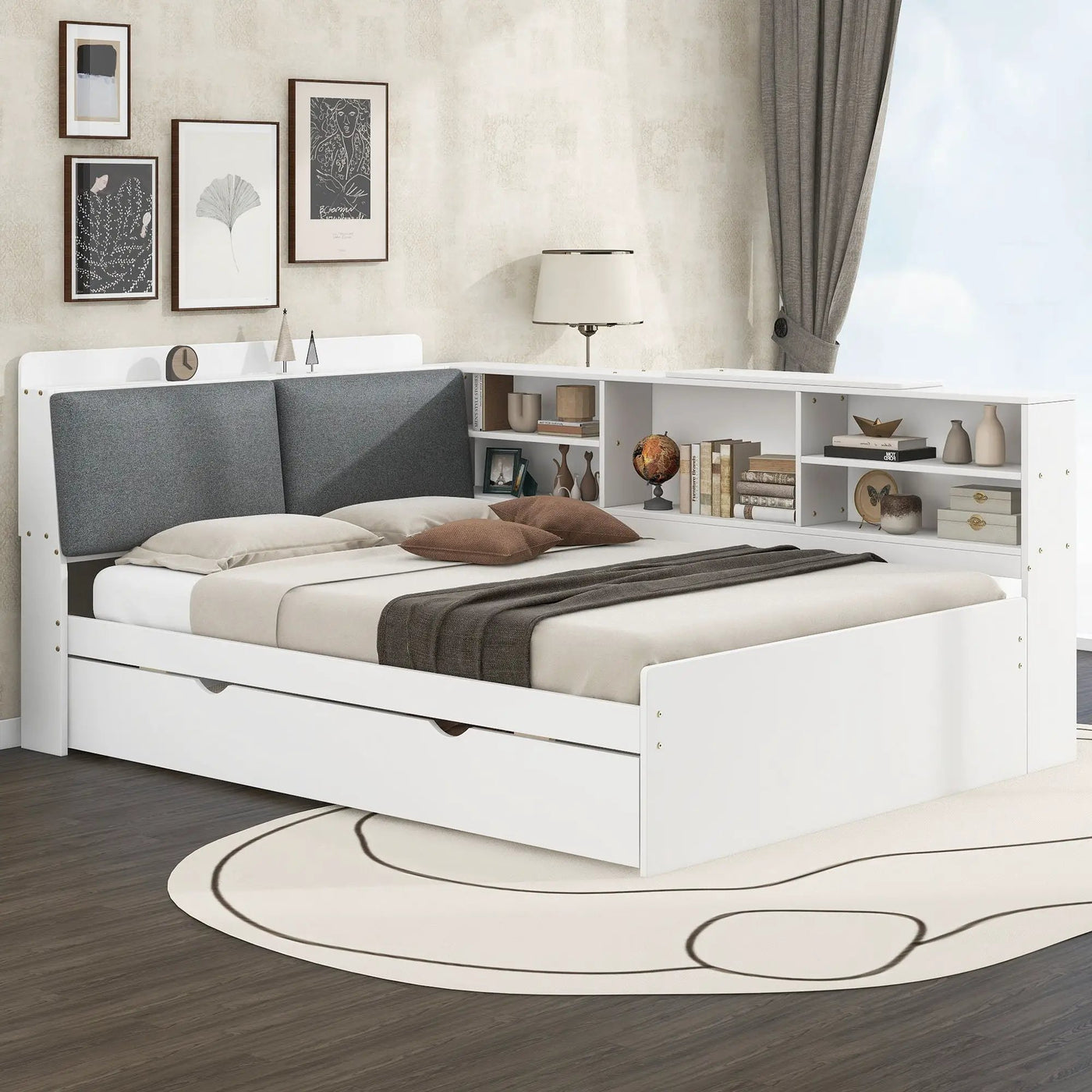 Platform Bed With Trundle, Shelves, And Storage Headboard by HouseOfZazla