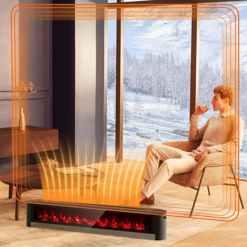 1400W Electric Baseboard Heater with Realistic Multicolor Flame-Black by DirectDeals