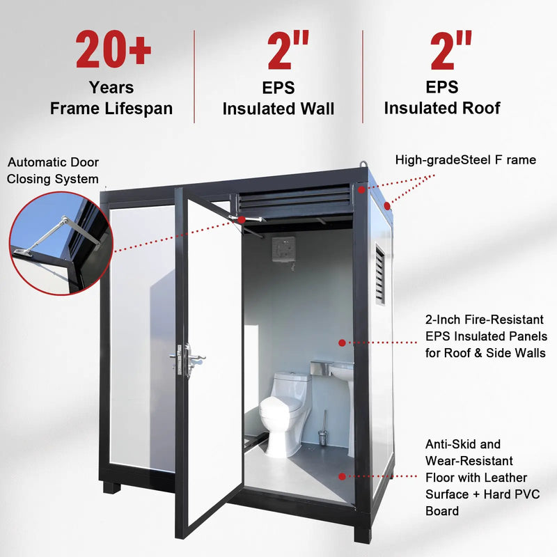 Portable Toilet Cabin - Outdoor Shower Room with Shower, Lights, Sink, and Ventilation Fan by HouseOfZazla