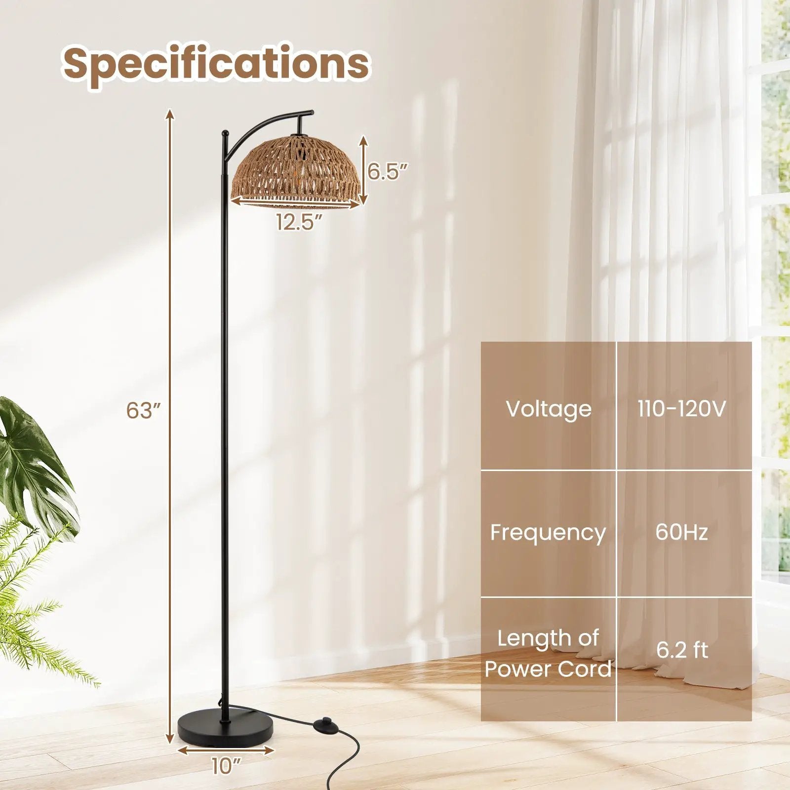 Arc Floor Lamp 63 Inches Tall Pole Lamp with Hanging Lampshade-Black by DirectDeals