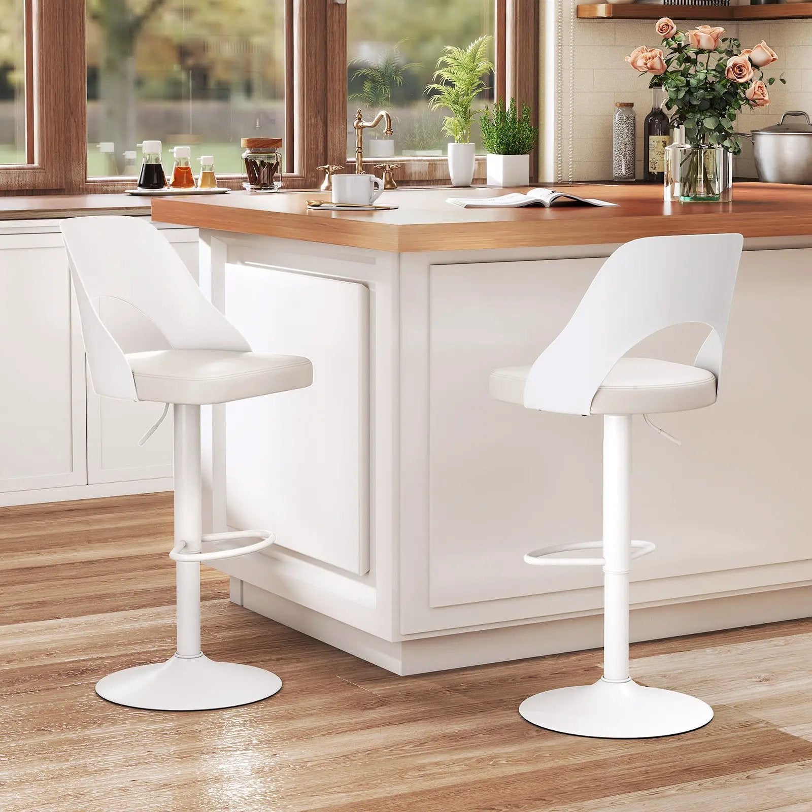 Bar Stools Set of 2 with Enlarged PU Leather Seat and Footrest by DirectDeals