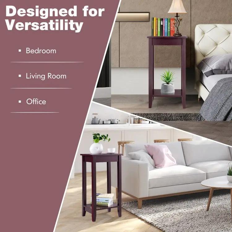 2-Tier Nightstand End Side Wooden Legs Table for Bedroom by DirectDeals