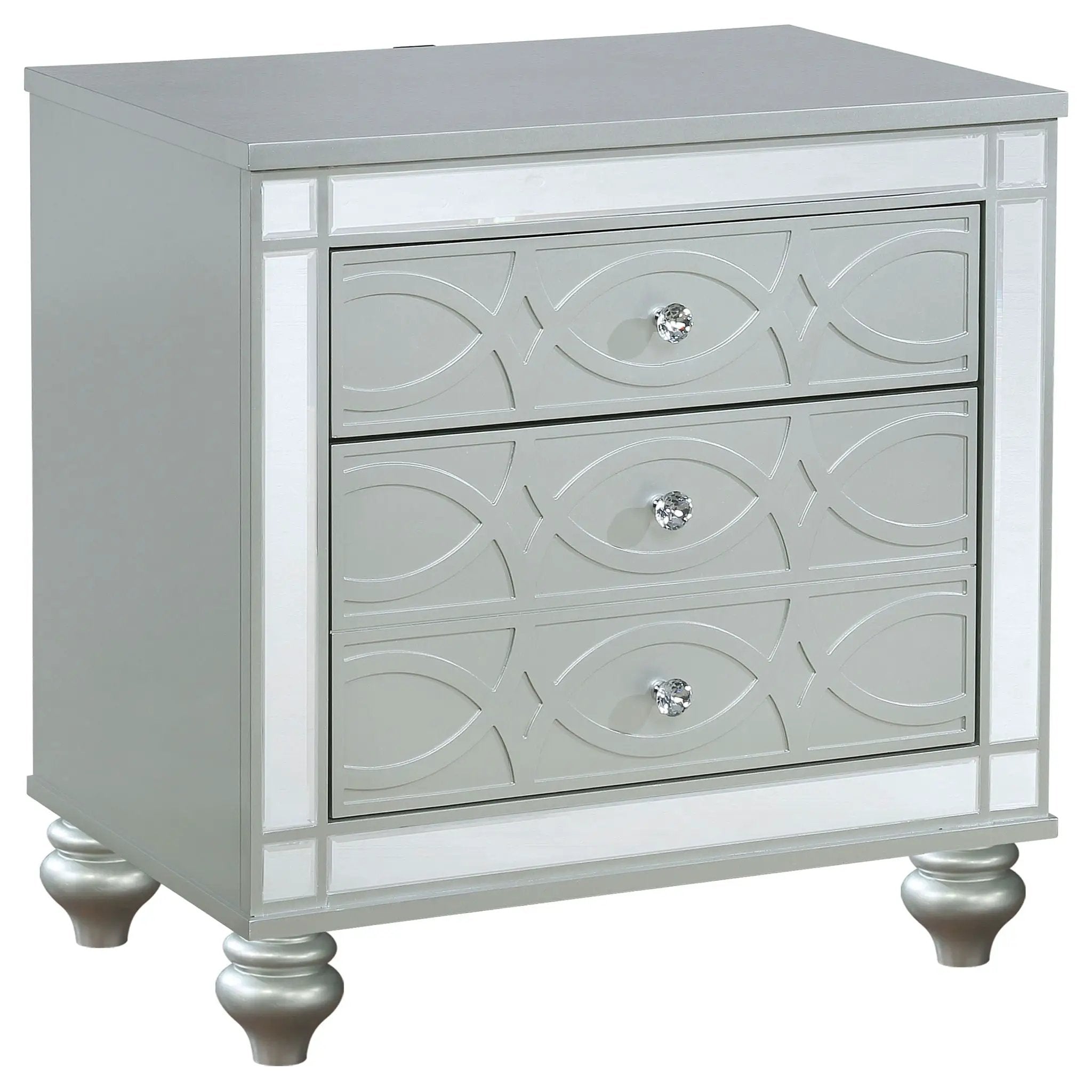 Arabesque - 4 Piece Queen Bedroom Set With LED Headboard - Silver