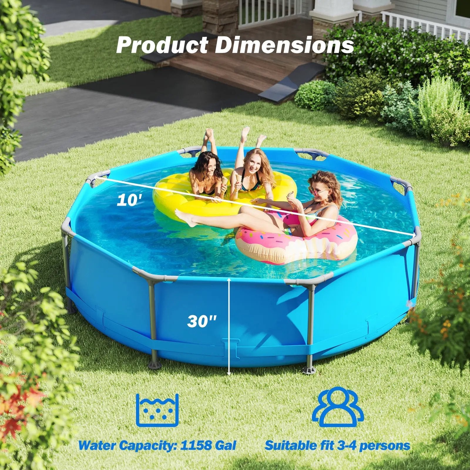690/978/1158/1617 Gal Outdoor Family Swimming Pool with Metal Frame by DirectDeals