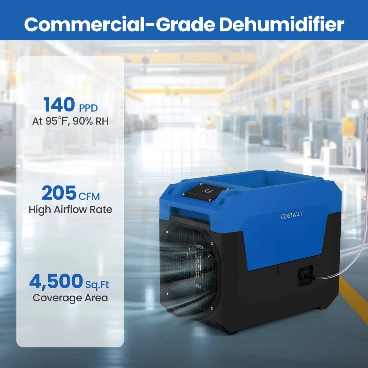 140 Pints Commercial Dehumidifier with Pump and Drain Hose, photo 9 of 17