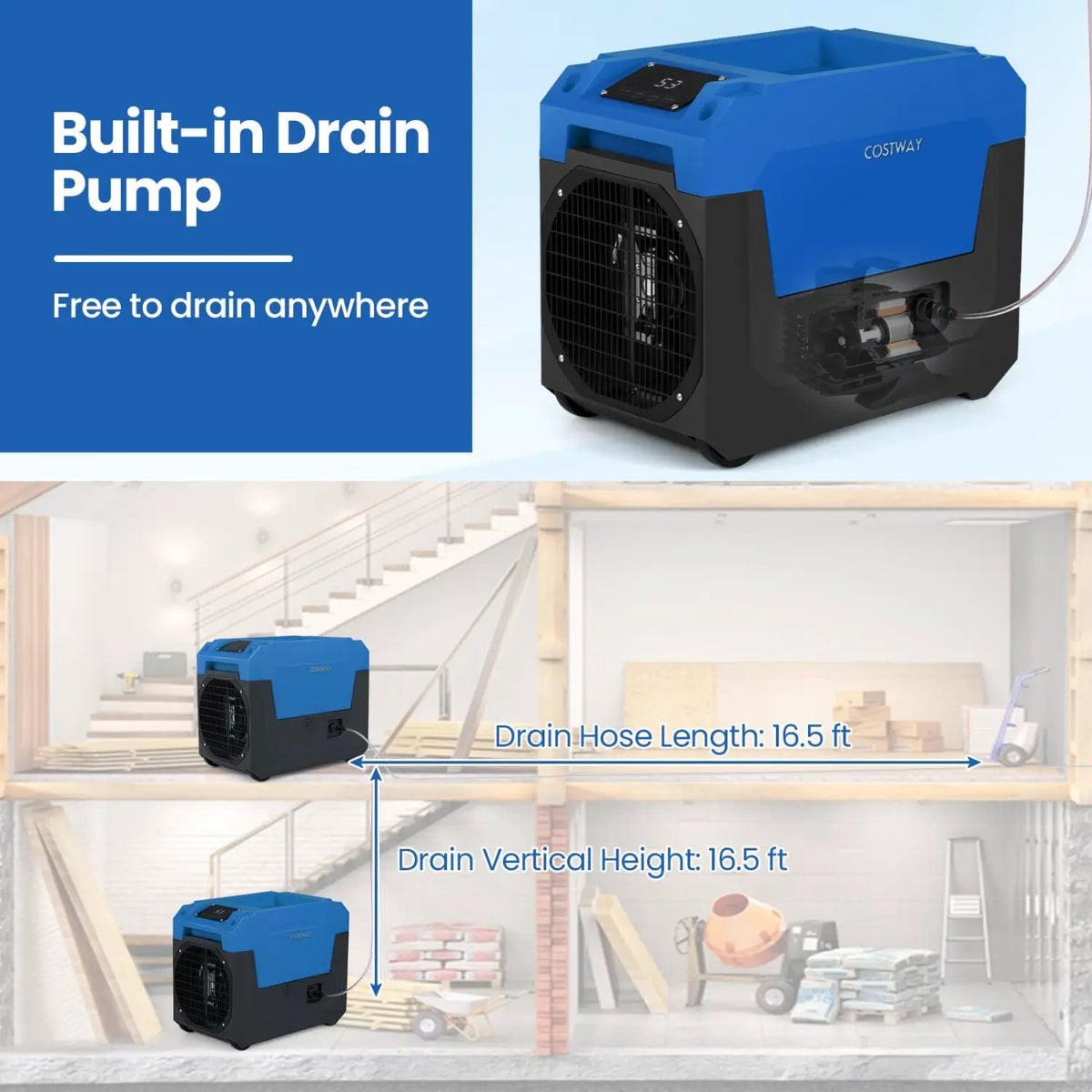 140 Pints Commercial Dehumidifier with Pump and Drain Hose, photo 7 of 17