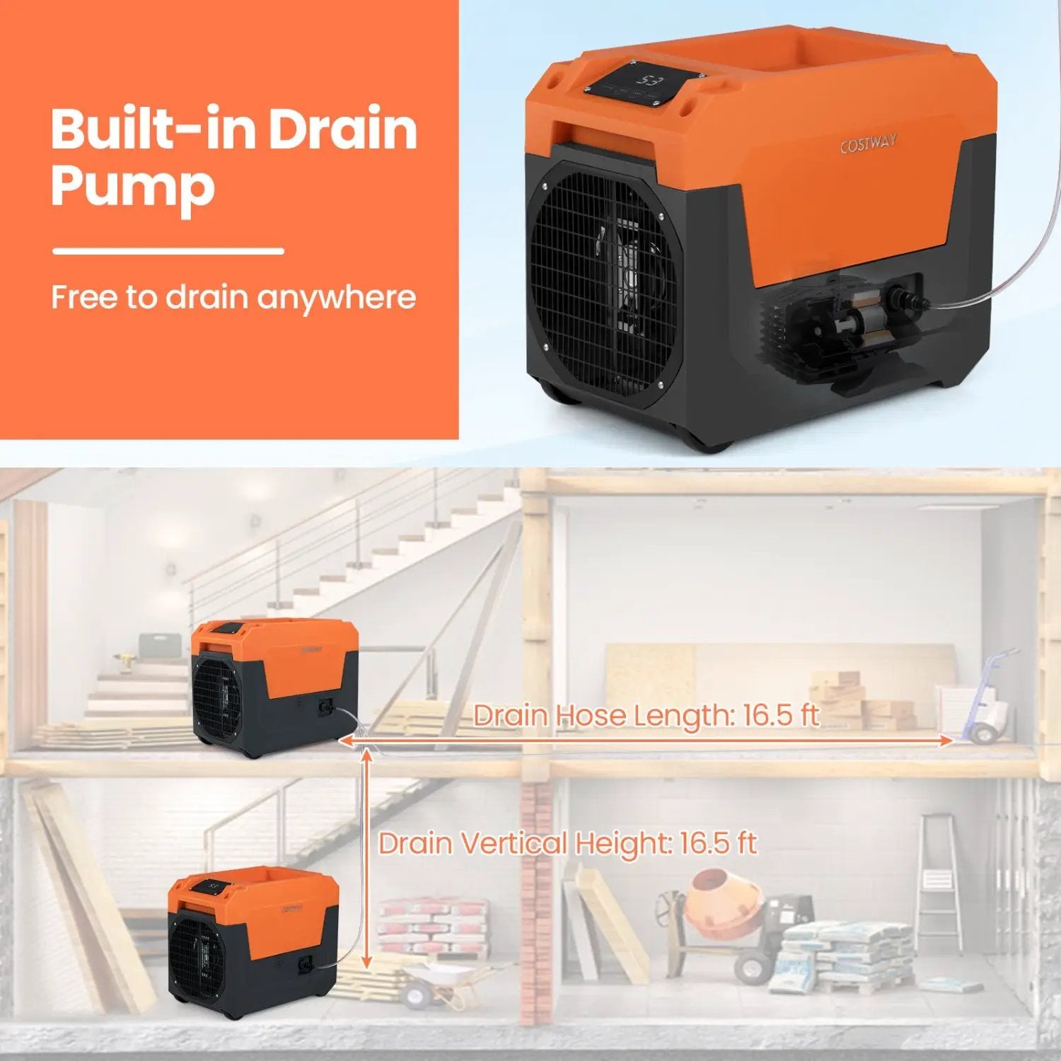 140 Pints Commercial Dehumidifier with Pump and Drain Hose by DirectDeals