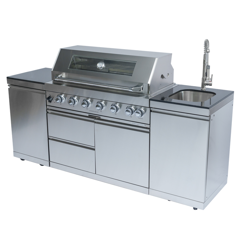 82" 6-Burner 85000 BTU Silver Outdoor Kitchen Island Grill + Storage Cabinets & Drawers & Sink/Faucet by Chery Industrial