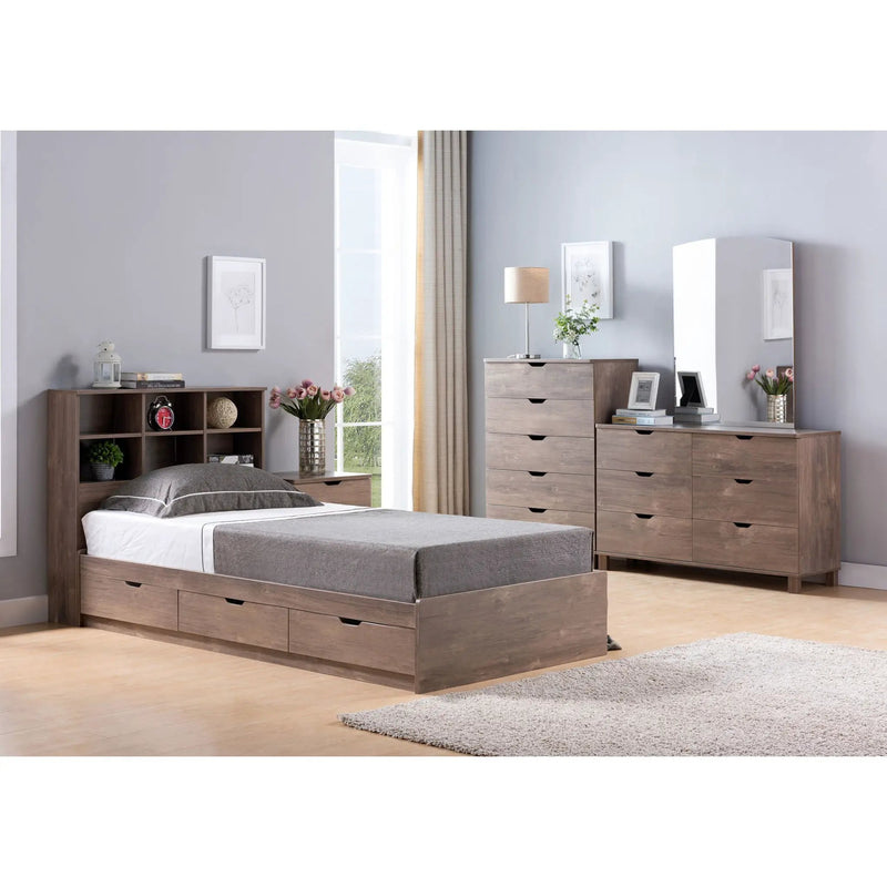 Bookcase Headboard 6 Shelves 3 Shelves Adjustable Top Panel Rounded Corners by Unique Piece Furniture