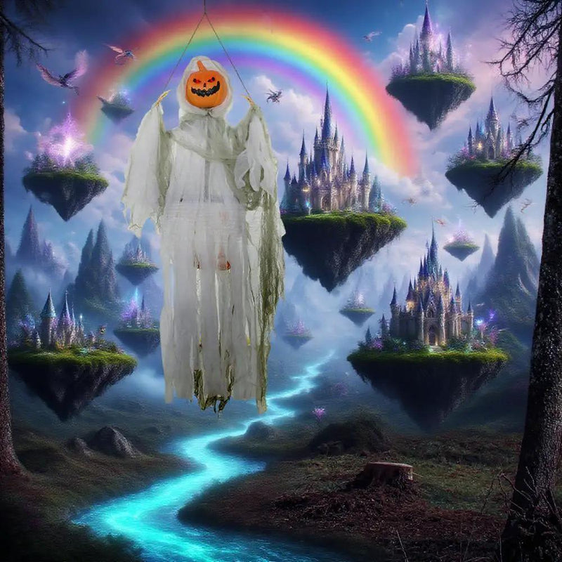 Outdoor Halloween Hanging Pumpkin Ghost with Light-Up Eyes and Sound by HouseOfZazla