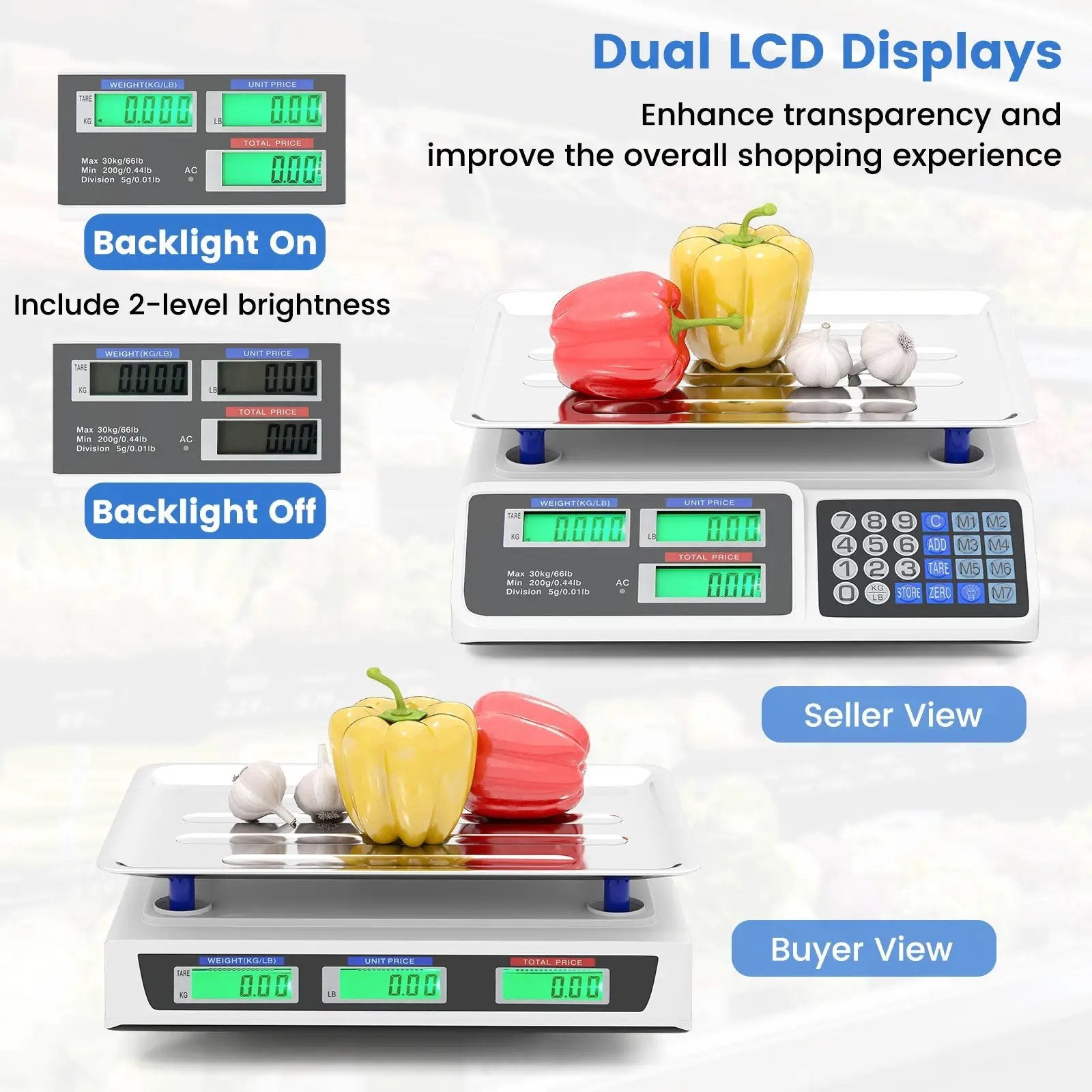 66lb Price Computing Scale Commercial Food Scale with Dual LCD Displays by DirectDeals