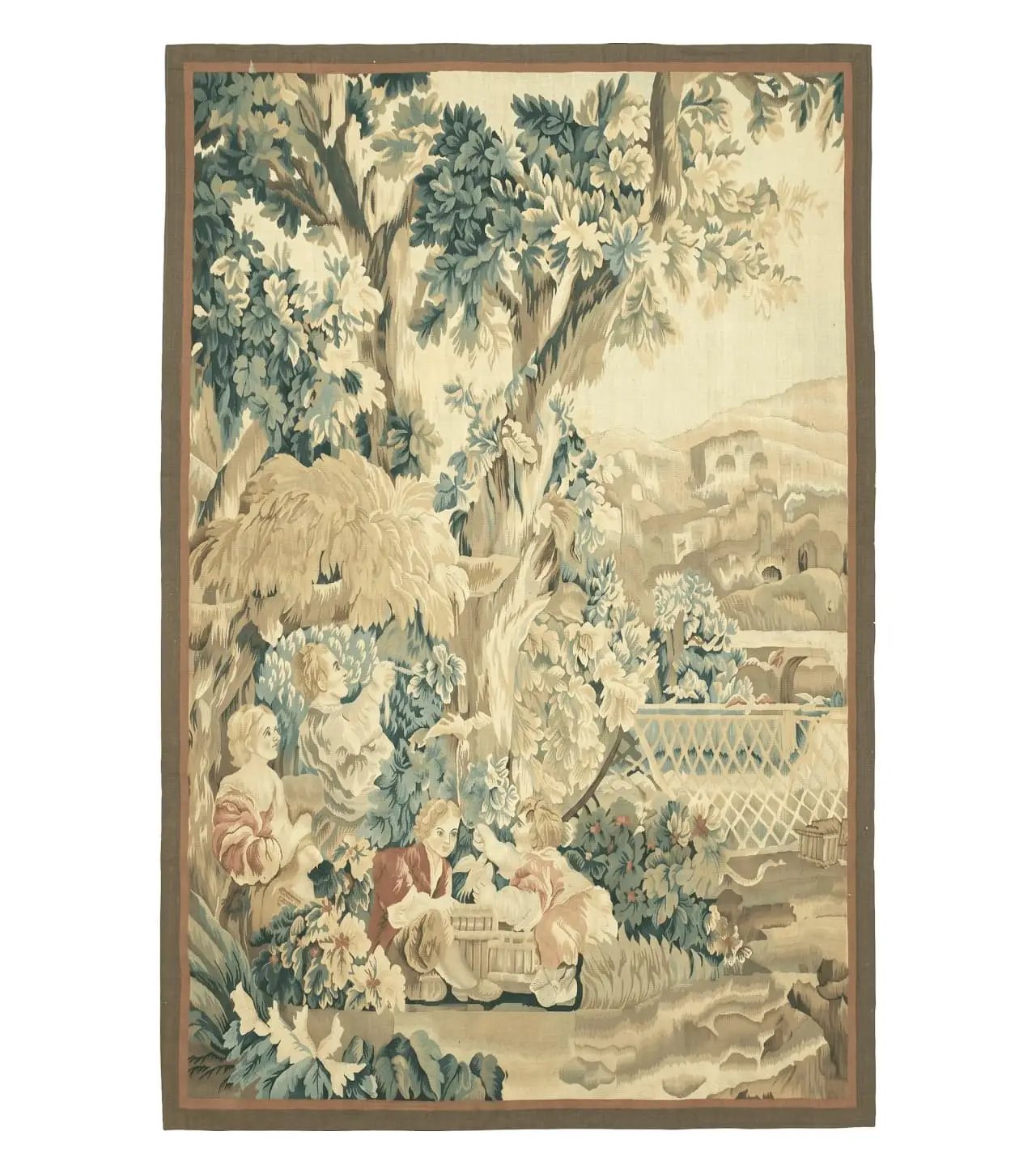 4' X 6' Tapestry French Design Handmade Aubusson Weave Nature One Of A Kind by Jewel Rugs