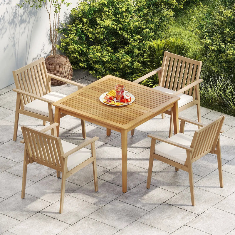 2 Pieces Patio Dining Chairs Outdoor Acacia Wood Chairs with Removable Padded Cushion by DirectDeals