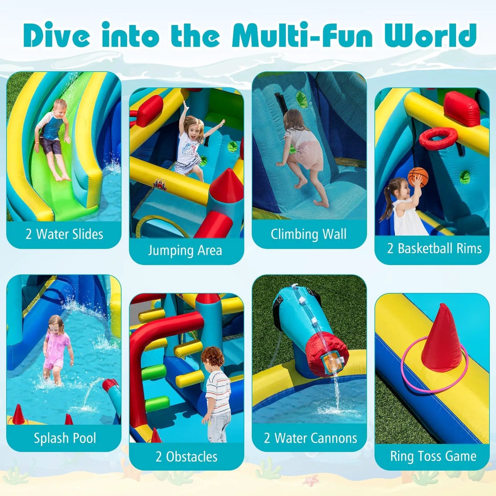 Inflatable Double Water Slide Park with Obstacle Course and Basketball Hoops by DirectDeals