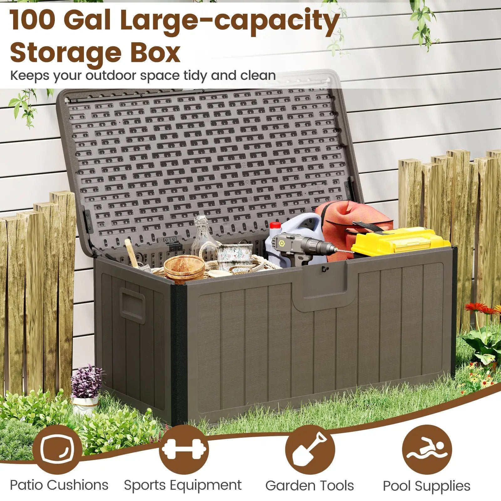 100 Gallon Large Deck Box with Lockable Lid for Patio by DirectDeals