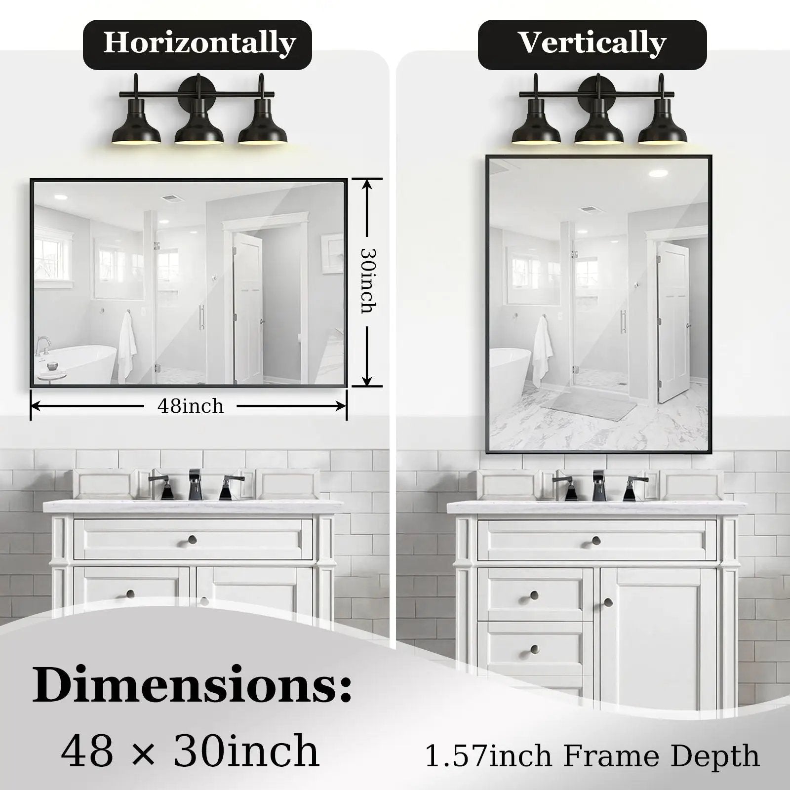 Rectangular Bathroom Mirror Square Angle Metal Frame Wall Mounted Hanging Plates Wall Mount Mirror For Bathroom (Horizontal & Vertical) by HouseOfZazla