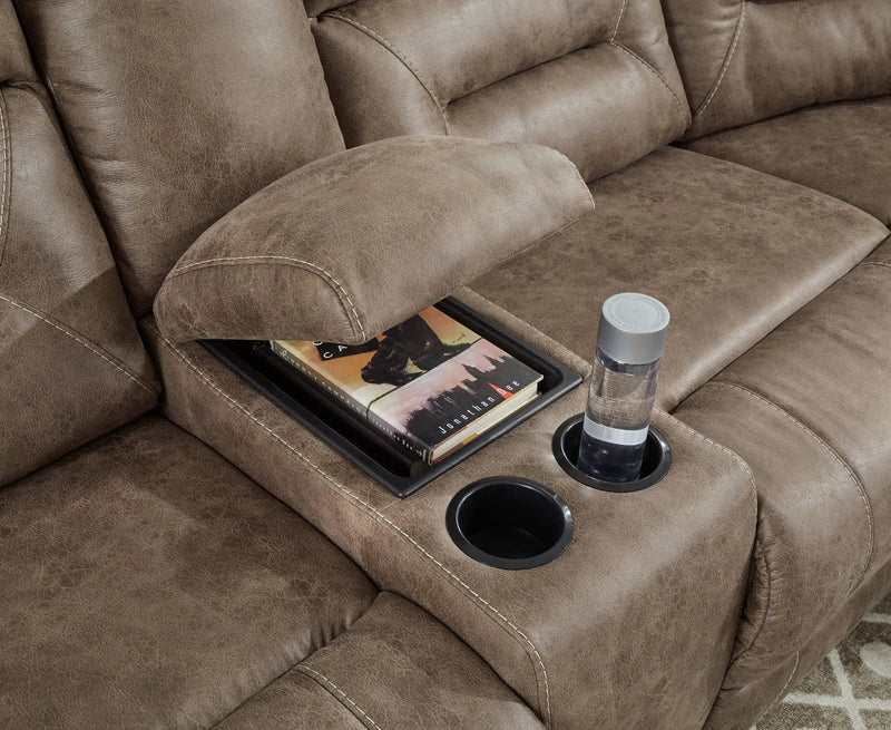 Ravenel - 3-Piece Power Reclining Sectional With Raf Power Reclining Loveseat With Console - Faux Leather - Fossil by Unique Piece Furniture