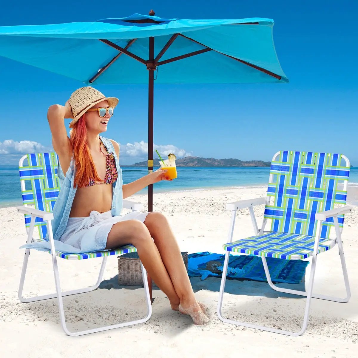6 Pieces Folding Beach Chair Camping Lawn Webbing Chair by DirectDeals