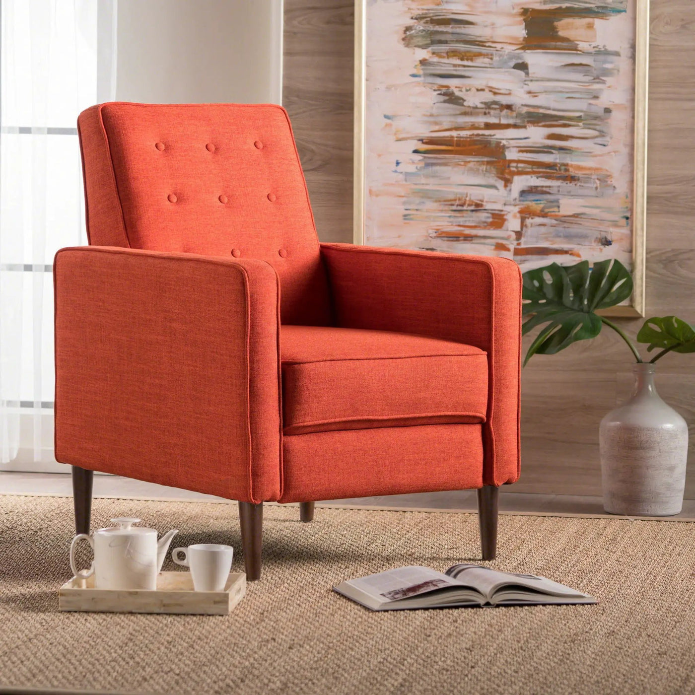 Mid-Century Modern Recliner With Button Tufted Waffle Stitch by Unique Piece Furniture